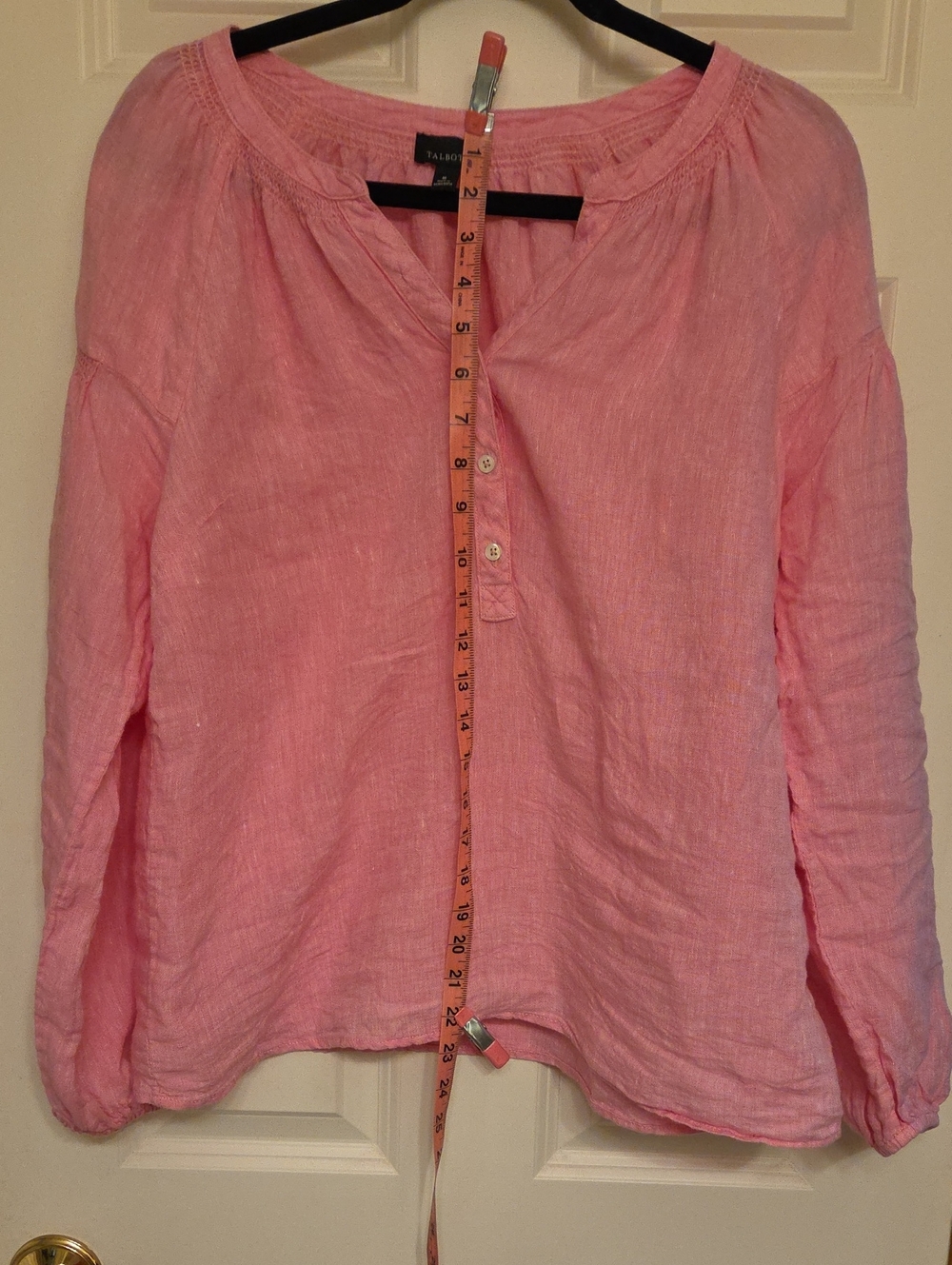 Talbots Medium Pink Linen Peasant Blouse - Picture 2 of 5